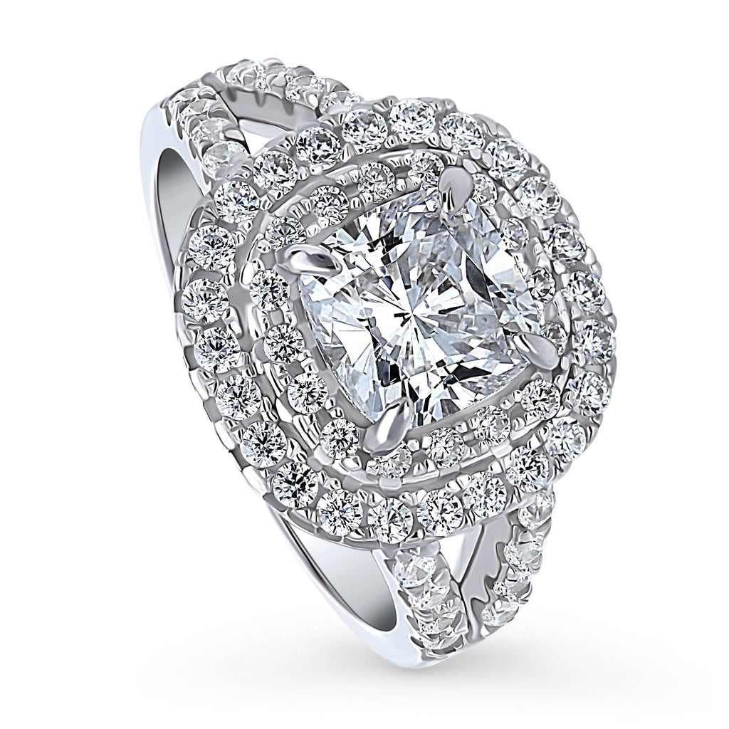 Sterling Silver Cushion Cut Cubic Zirconia Split Shank Ring P48101