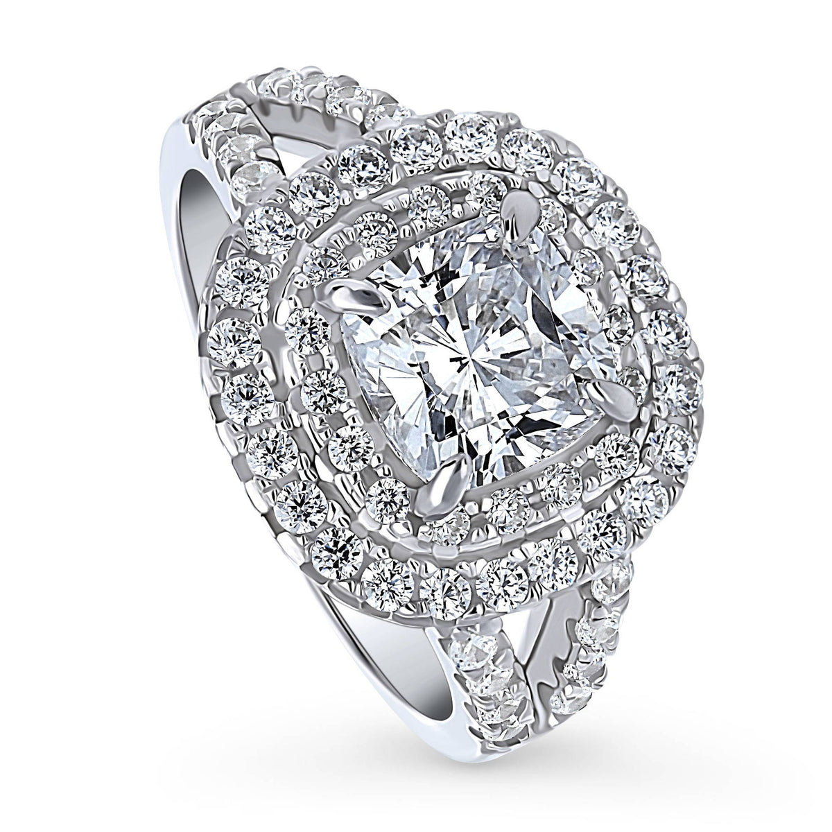 Sterling Silver Cushion Cut Cubic Zirconia Split Shank Ring P48101