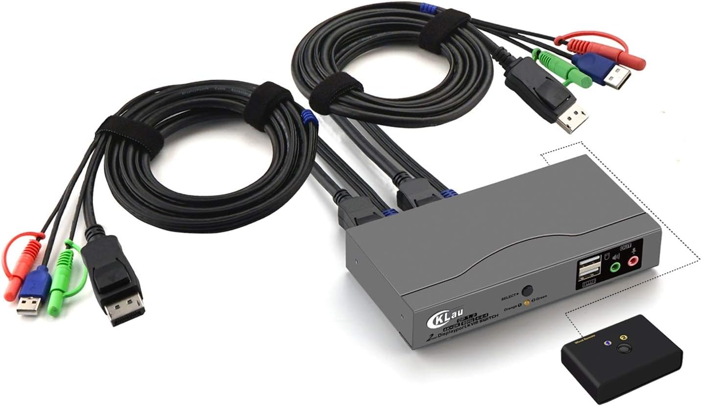 4Kx2K@60Hz DP 1.2 Dual Port Displayport KVM Switch with Audio and Cables B614