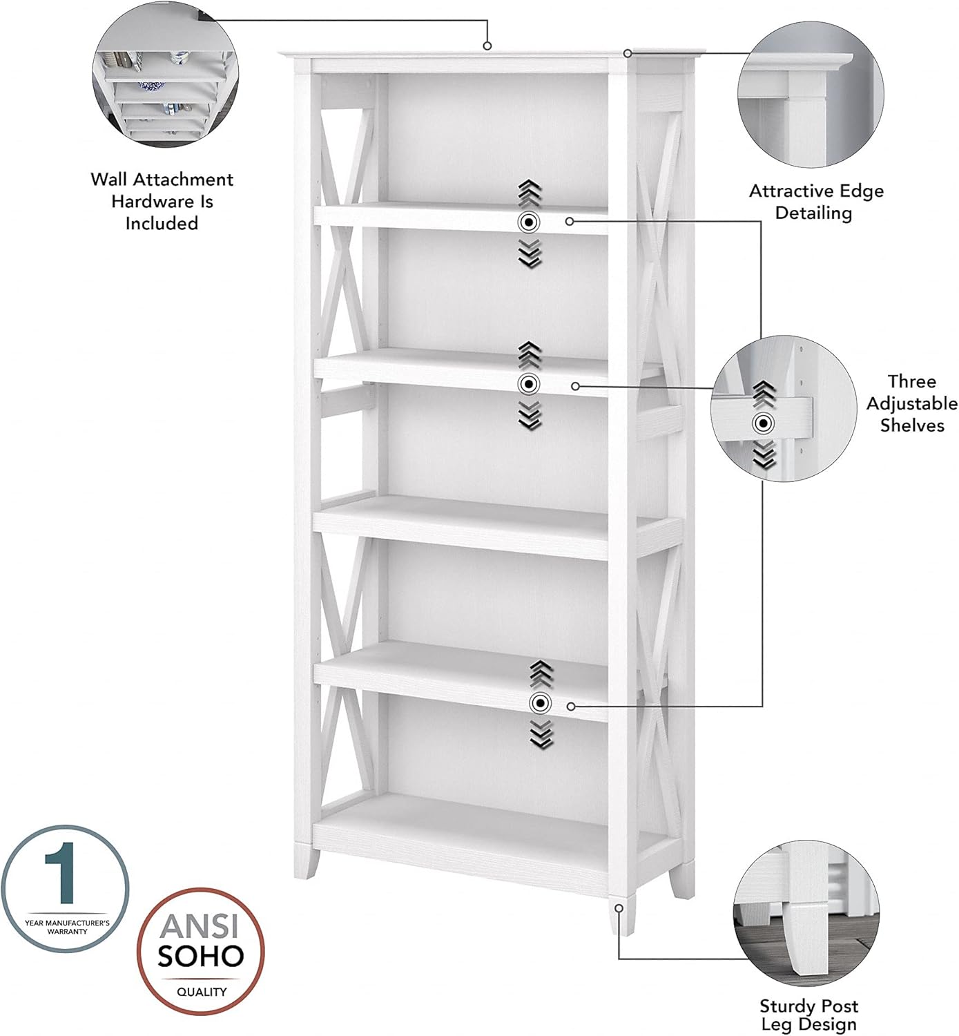 Pure White Oak 5 Shelf Bookcase Set P345471