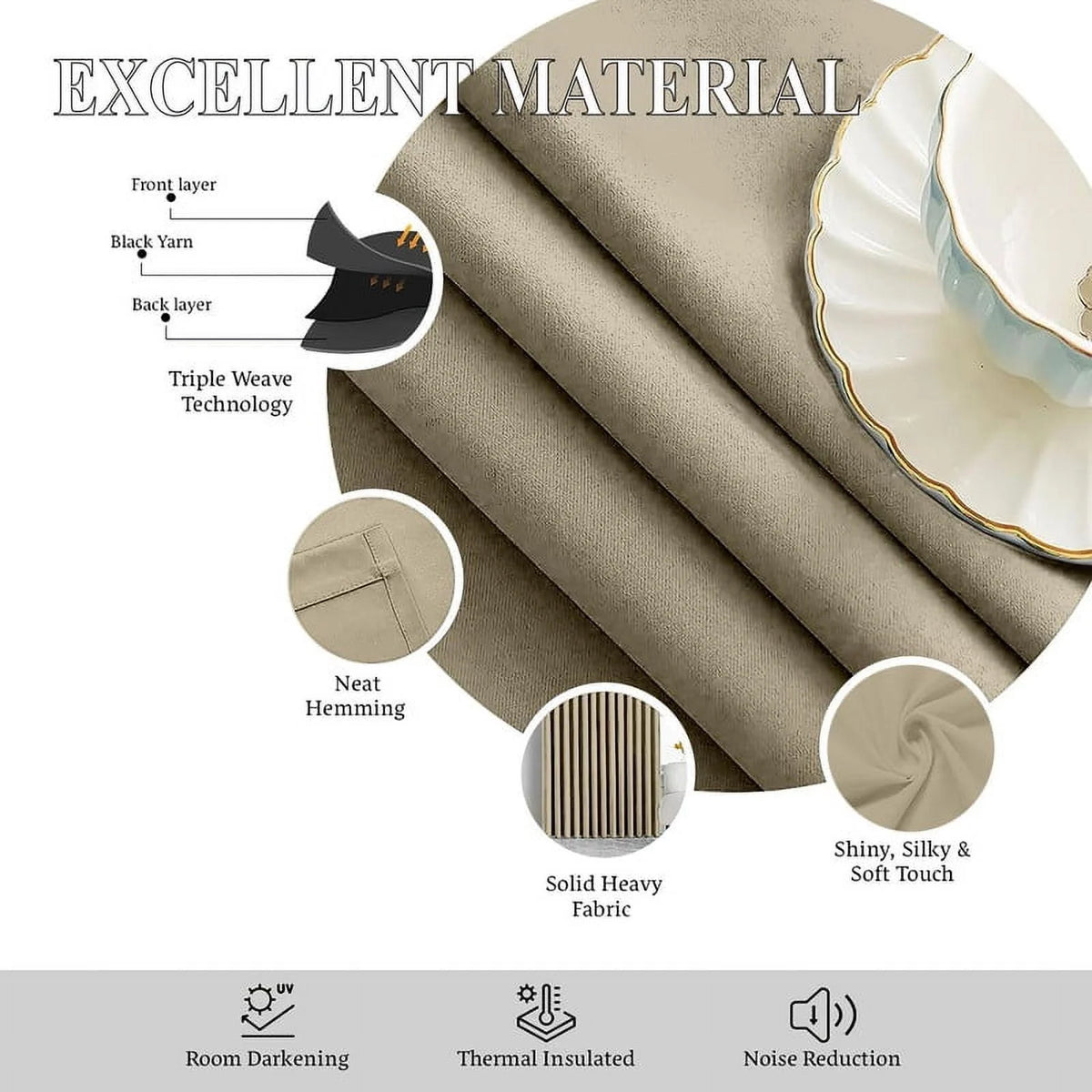 Beige Blackout Curtains 2 Panels W(21"+21") L120 W1818