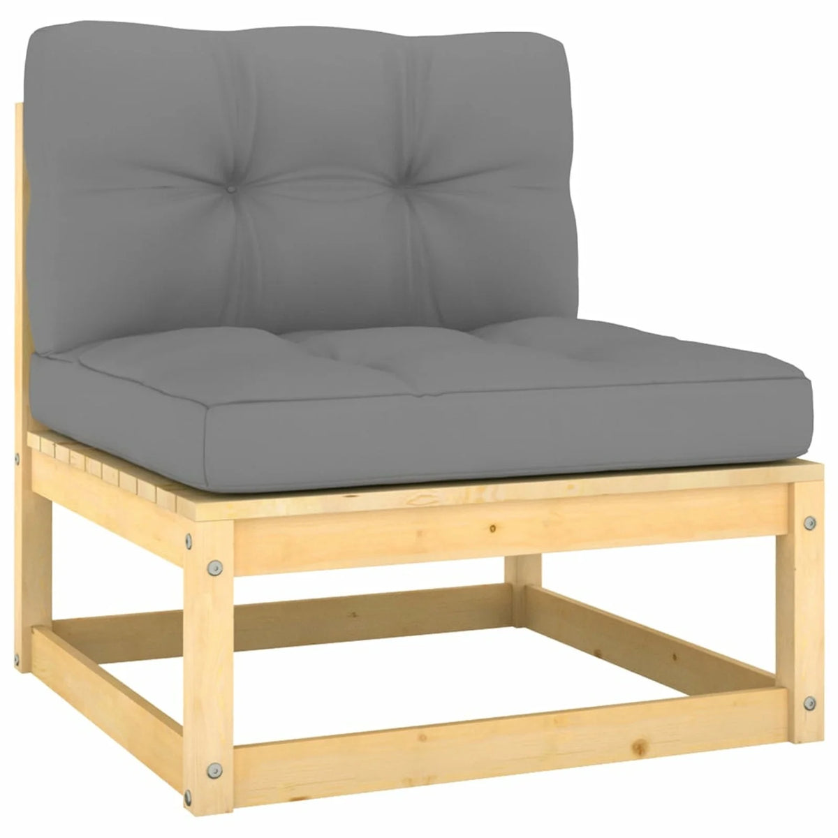 14 Piece Gray Cushioned Pinewood Sectional Outdoor Furniture Set X68741