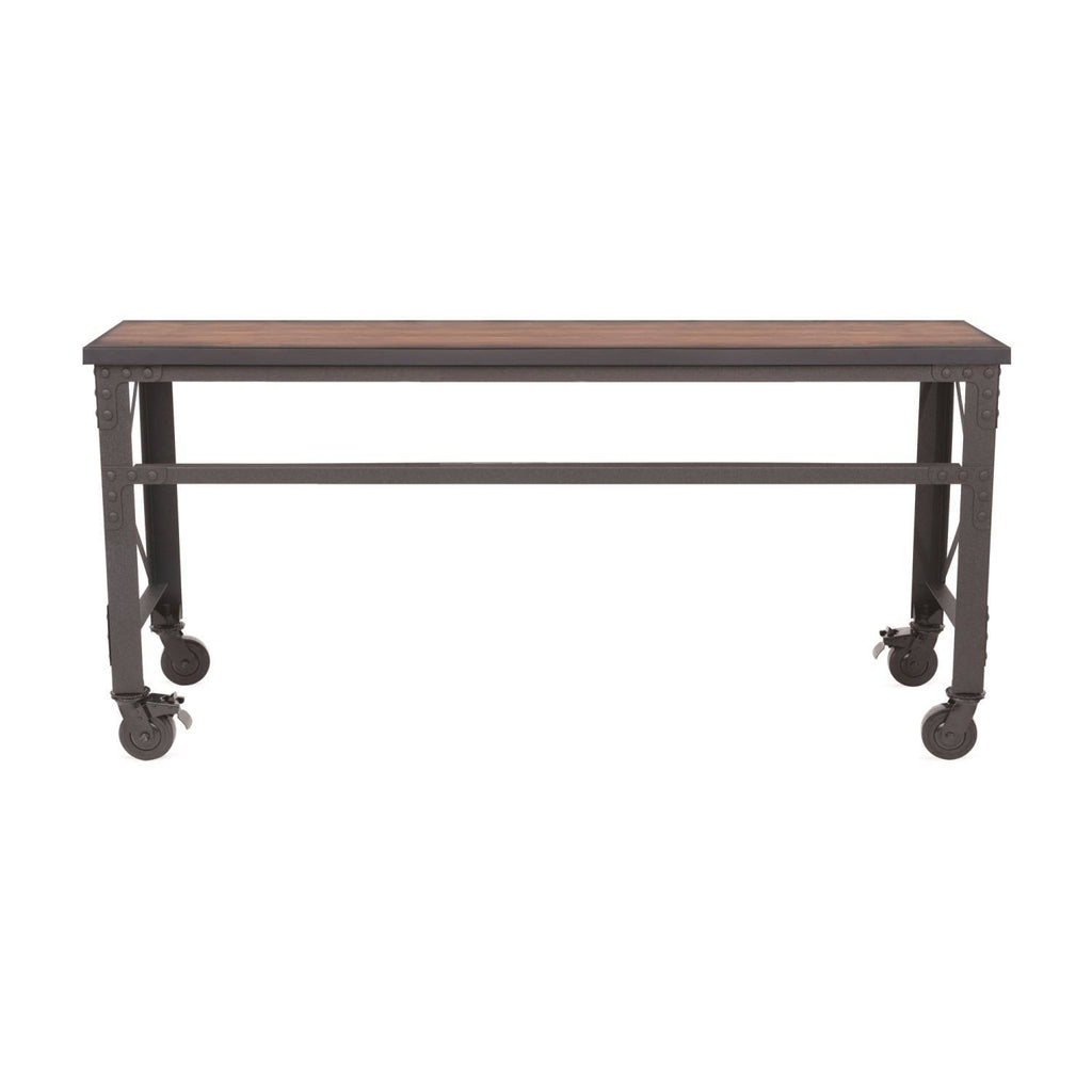 Rolling Industrial Desk with Wooden Top 52 Inches x 24 Inches M5905