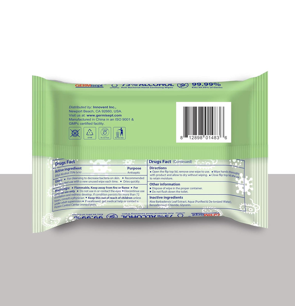 75% Alcohol Antiseptic Hand Sanitizer Wipes (1200 Wipes) B908