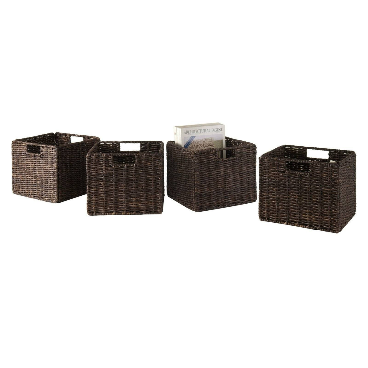 5-Pc Wainscoting Panel Shelf 4 x 2 Cube with 4 Foldable Baskets P962389