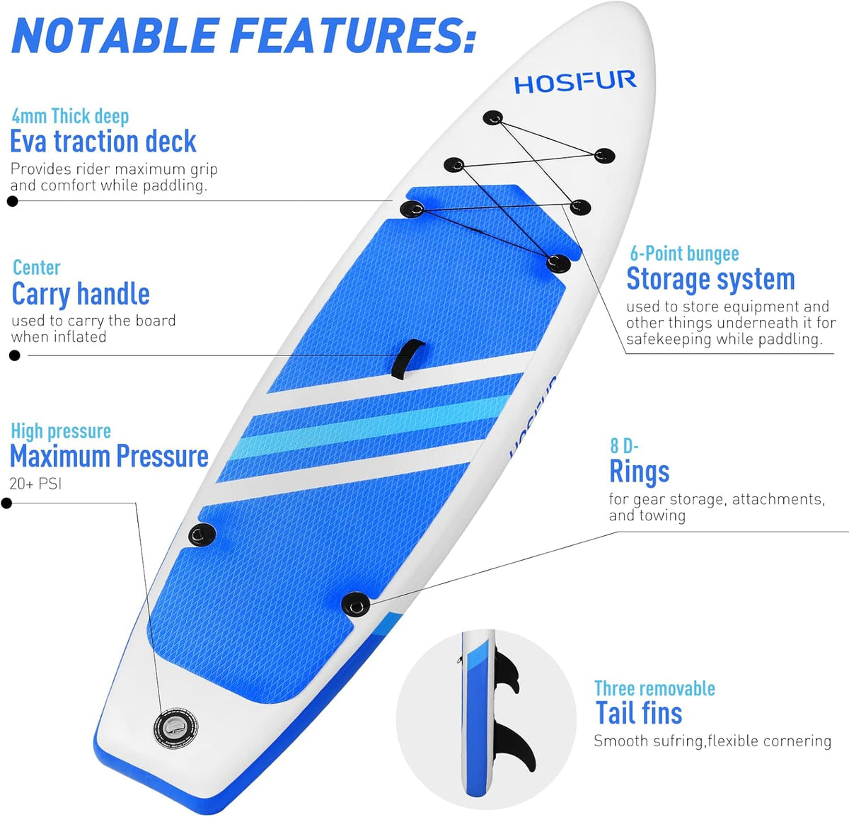 Blue Inflatable Stand Up Paddle Board with Backpack T186