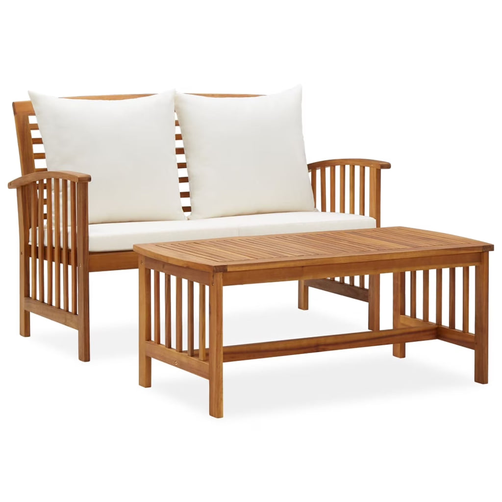 2 Piece Acacia Wood Outdoor Lounge Set with Cream Cushions W2725