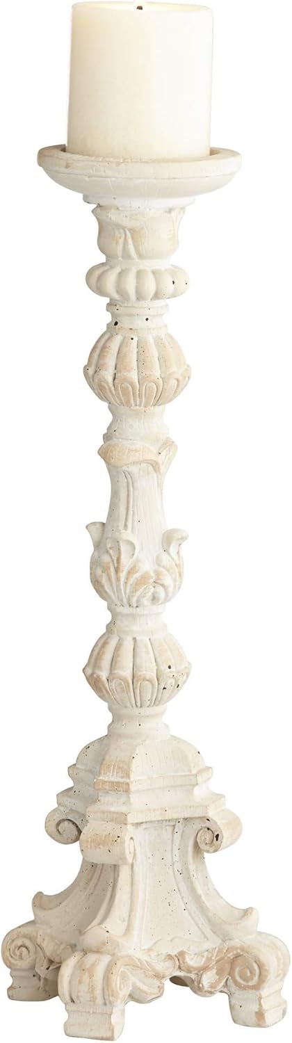 Whitewashed Carved Pillar Candle Holders Set of 3 B13682