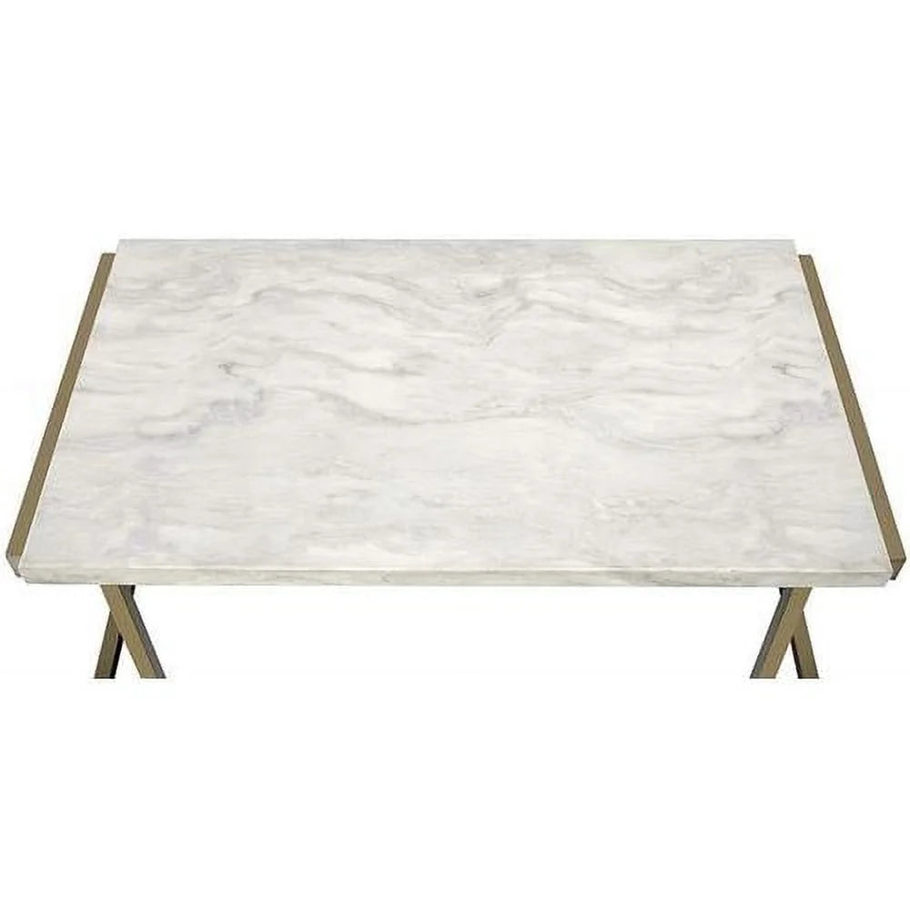 Champagne Beige Faux Marble Top Console Table D76445