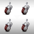 3.5 inch Maroon Polyurethane Wheel Swivel Caster Set V558