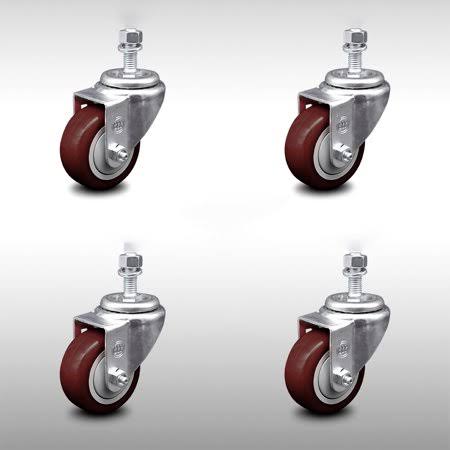 3.5 inch Maroon Polyurethane Wheel Swivel Caster Set V558
