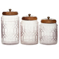 3-Pieces Clear Glass Decorative Jars with Wood Lids F4806