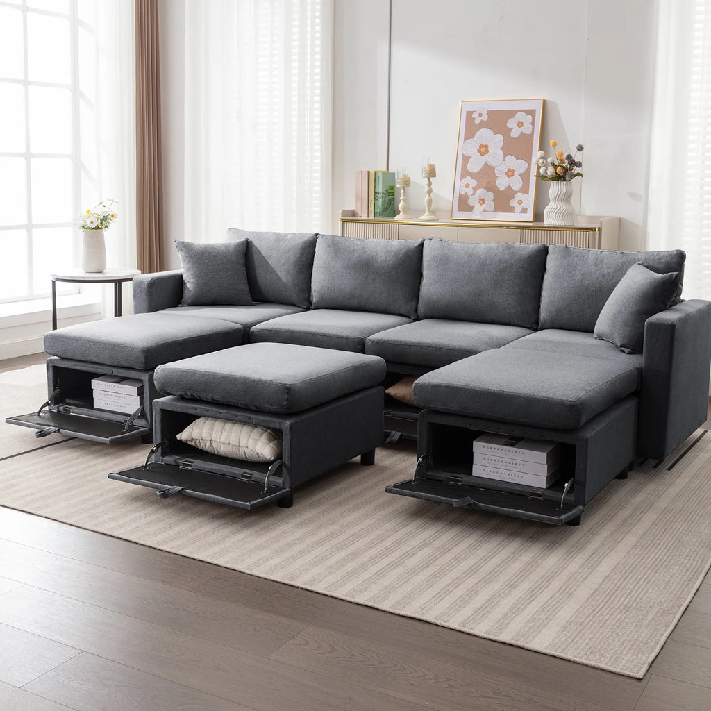 3-Seater Sofa, Loveseat and 1 Ottoman Dark Grey J959785