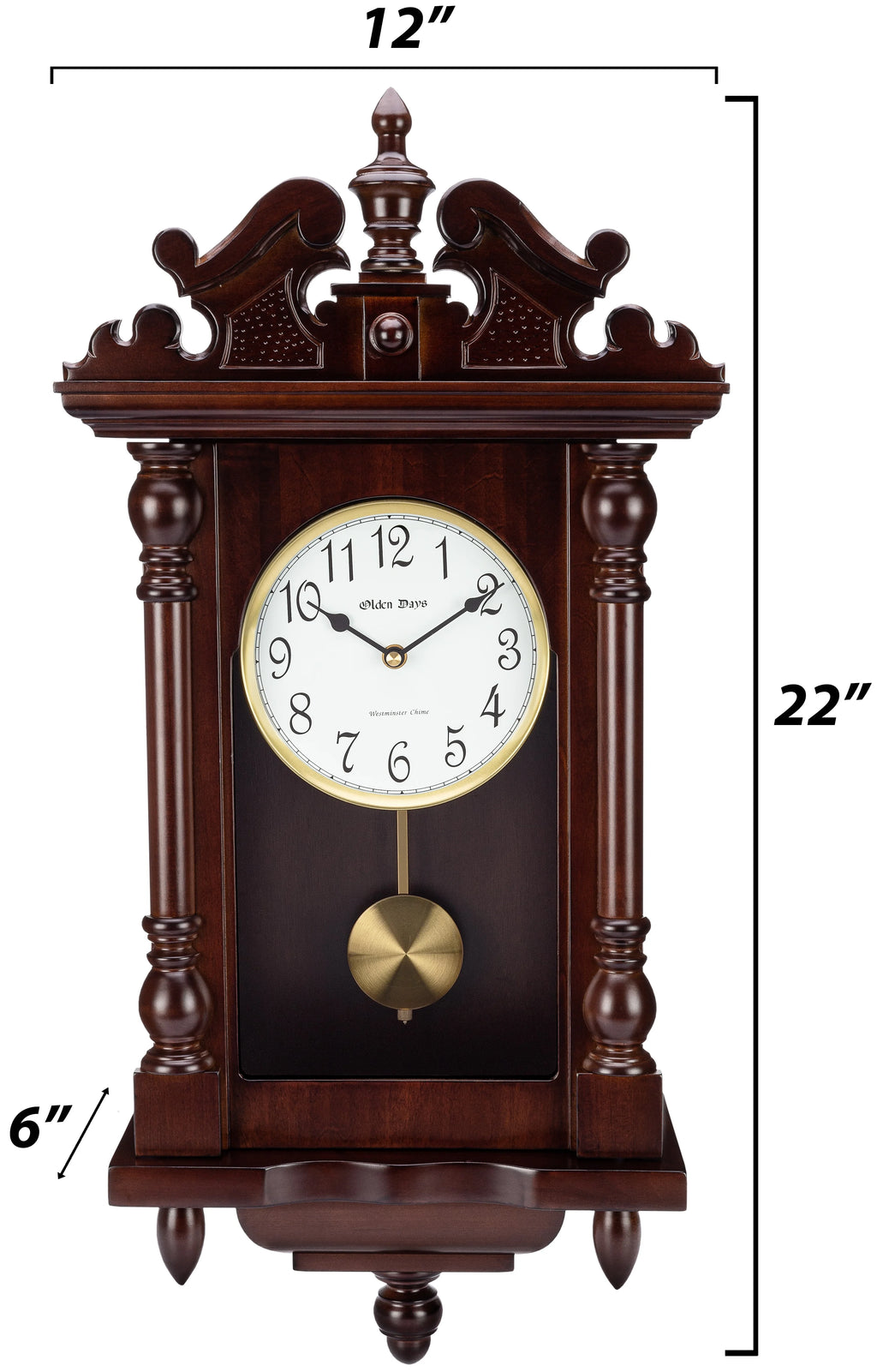 Antique Vintage Wall Clock with Real Wood, Swinging Pendulum, 22" Large S687