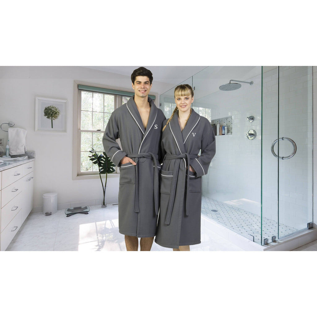 Dark Gray Turkish Cotton Waffle Terry Bathrobe D63977