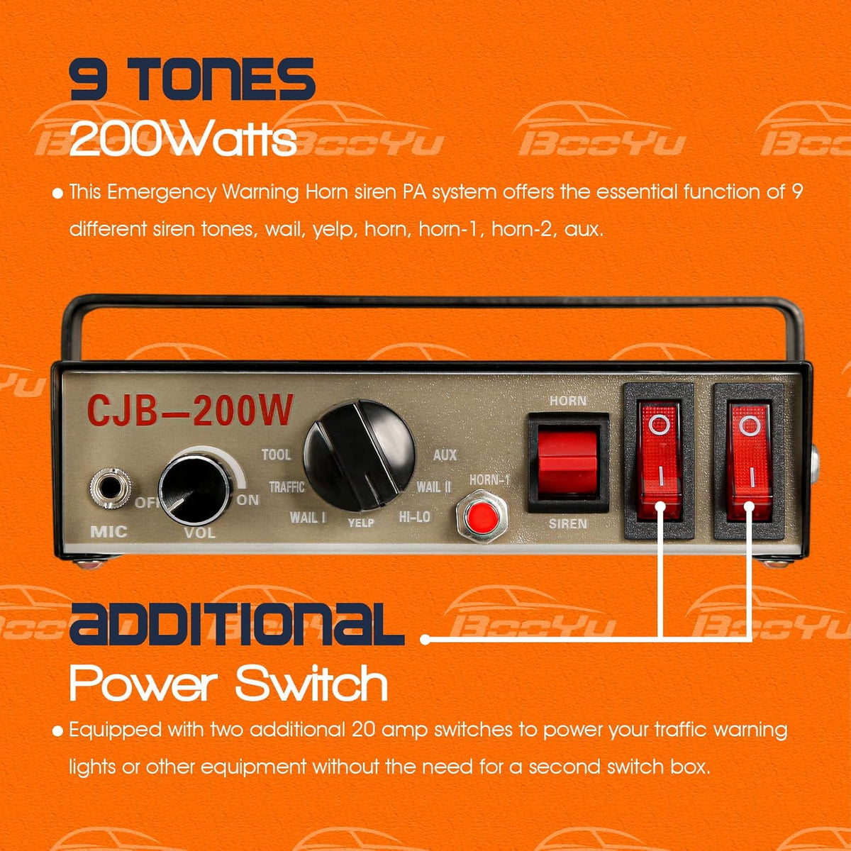 12V 200W 9 Tones Police Warning Emergency Siren PA System with Handheld Microphone F1036