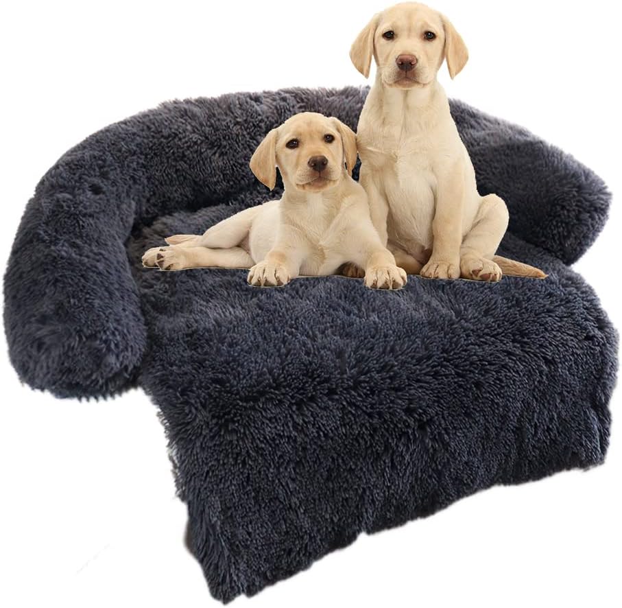 Fluffy Plush Dog Bed with Removable Washable Cover, Light Grey, Small, Pack of 2 B87410