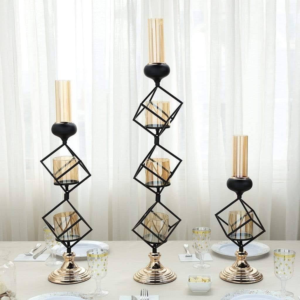Gold Black Geometric Glass Votive Candle Holders C35291