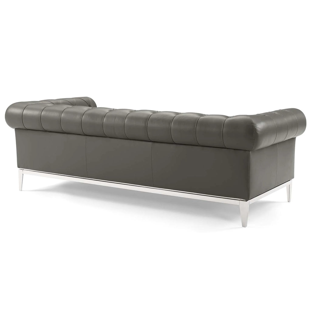 Tufted Upholstered Leather 3 Piece Set in Gray L56950