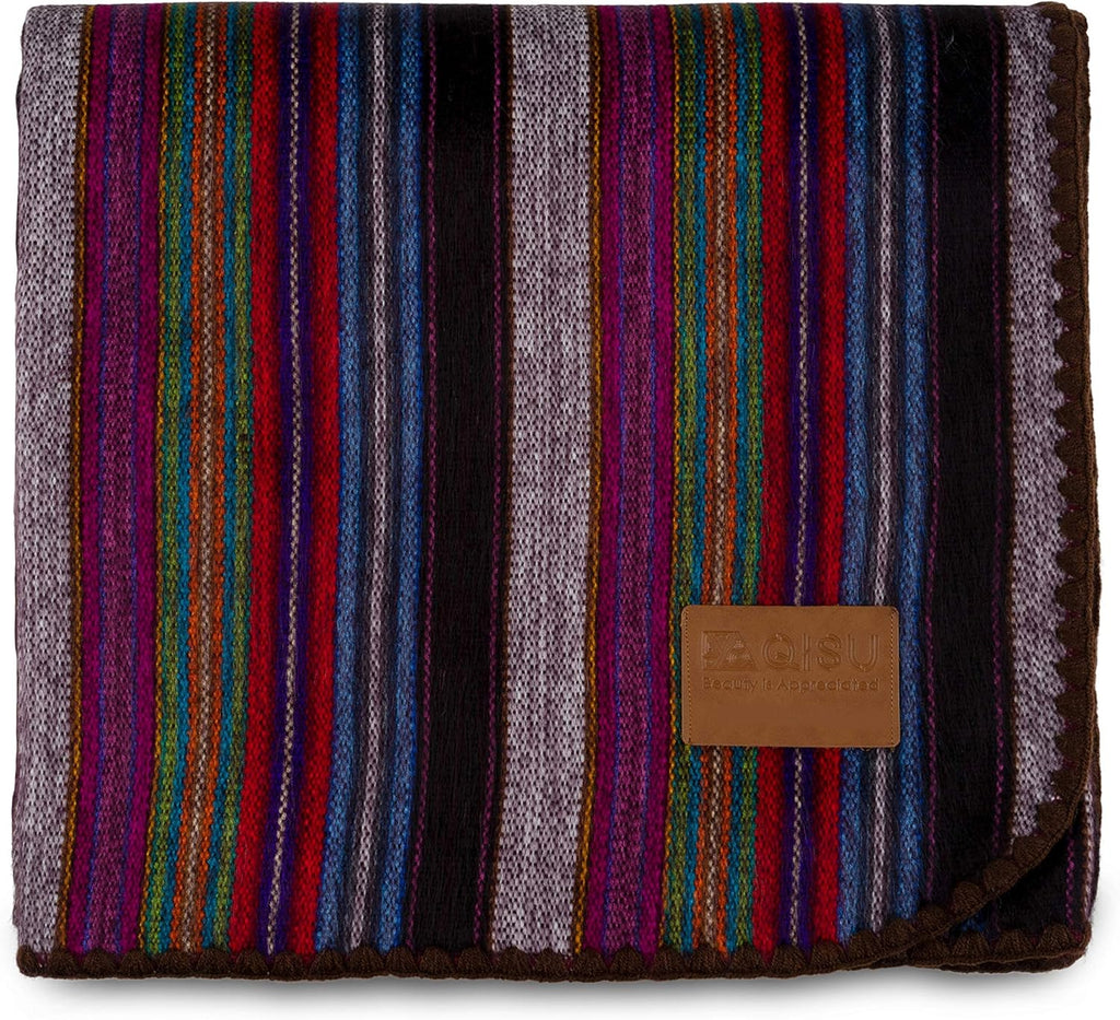 Alpaca Wool Blanket Throw, 85 x 65 inches, Turquoise Sea Foam Variegated D1886