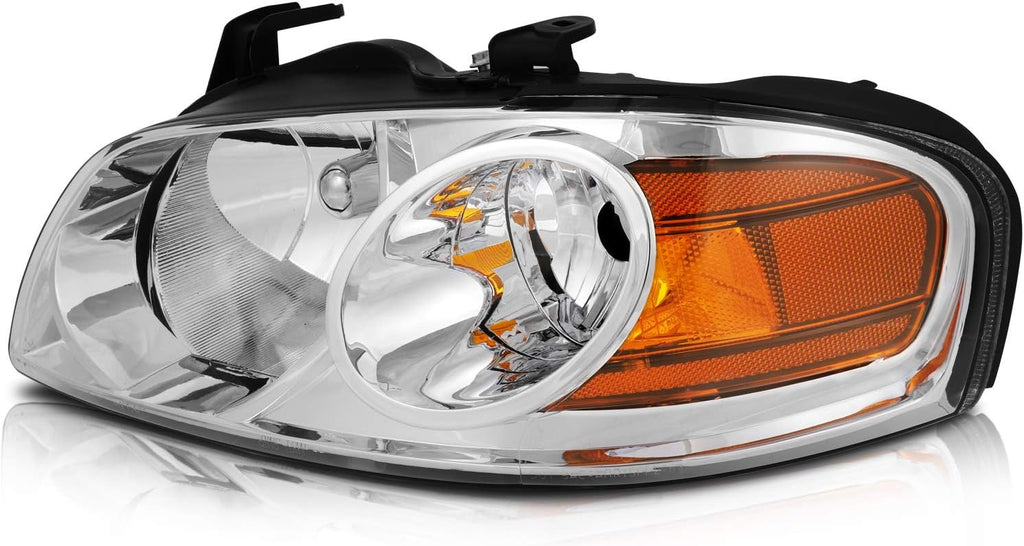 Replacement Headlight Assembly Set for Nissan Sentra 2004-2006 Chrome Housing Amber Reflector Clear Lens G12858