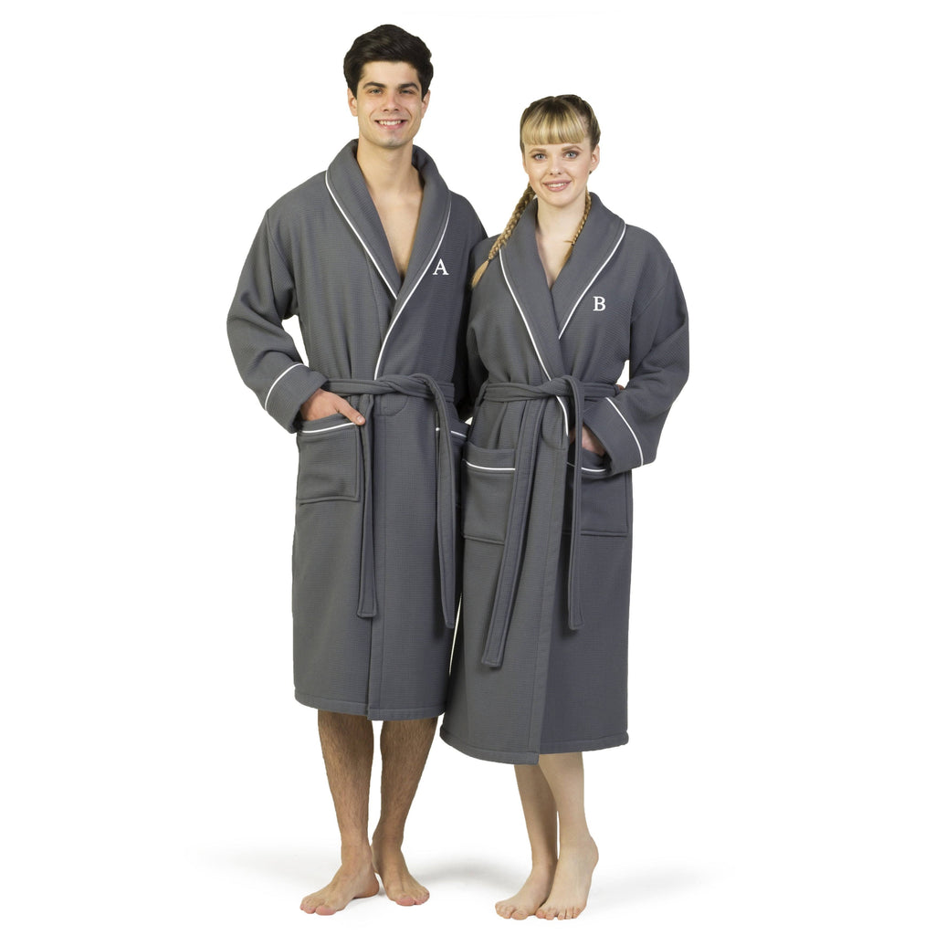 Dark Gray Turkish Cotton Waffle Terry Bathrobe D63977
