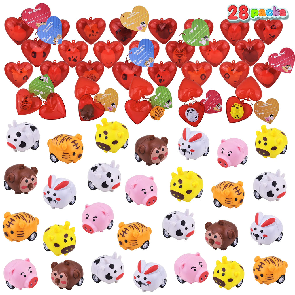 28 Pack Kids Valentine Toys Cars Party Favors Set with Cards H839176