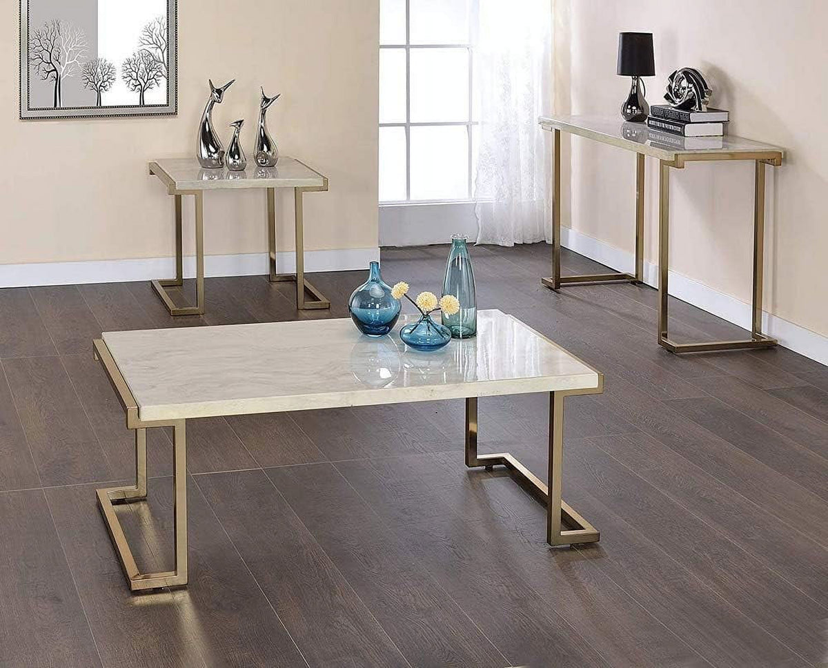 Champagne Beige Faux Marble Top Console Table D76445