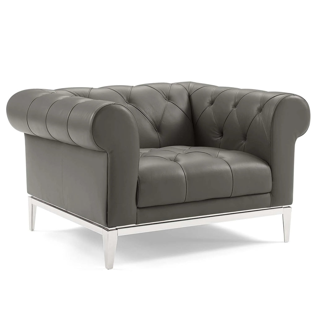Tufted Upholstered Leather 3 Piece Set in Gray L56950