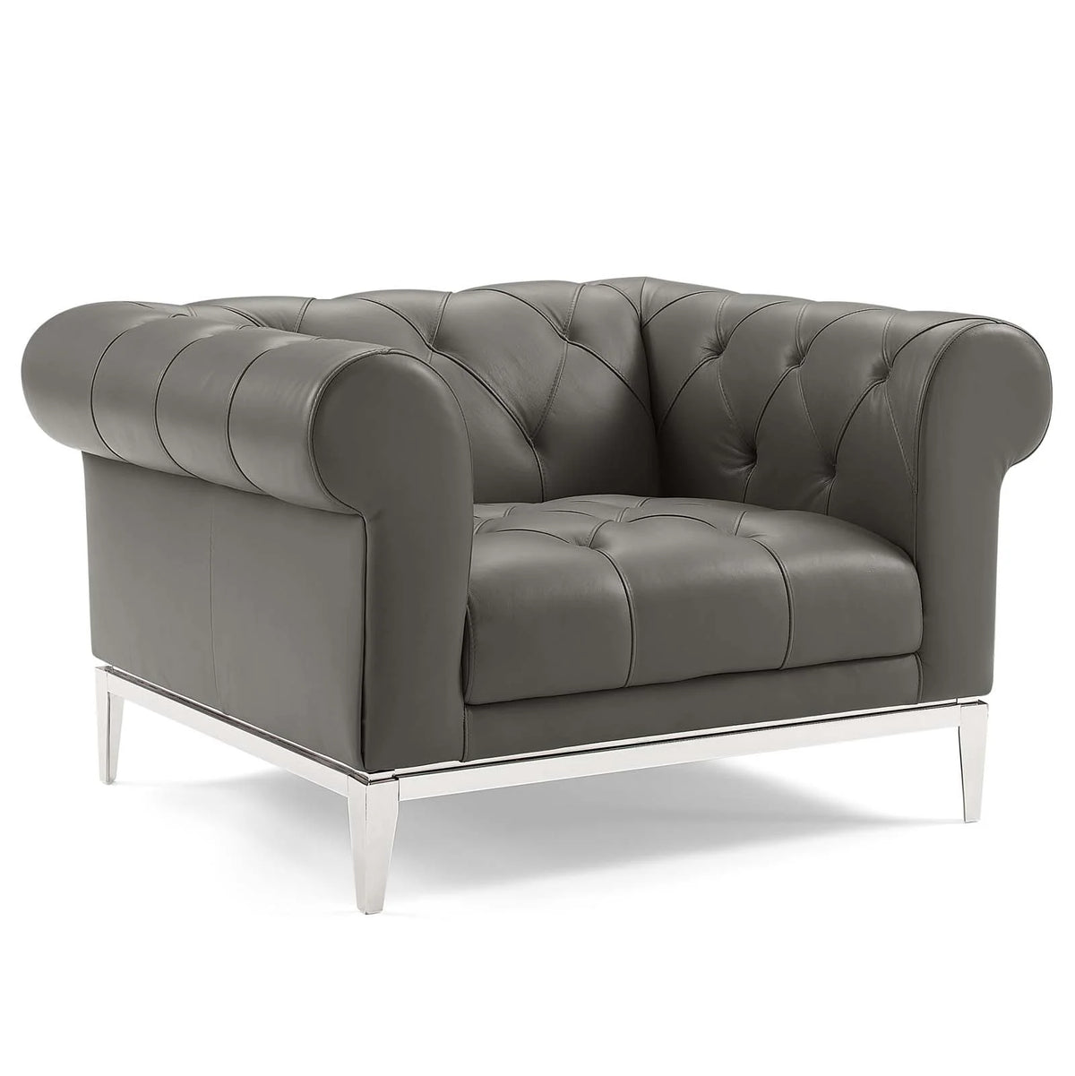 Tufted Upholstered Leather 3 Piece Set in Gray L56950