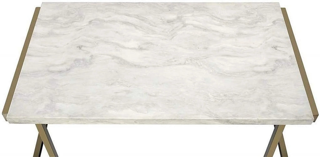 Champagne Beige Faux Marble Top Console Table D76445