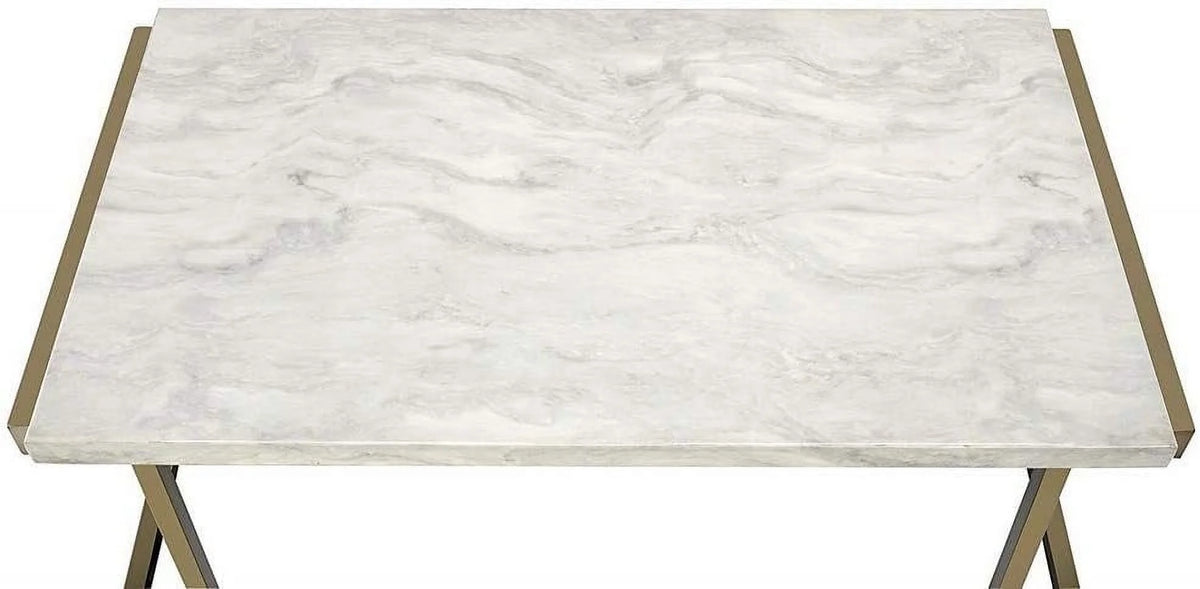 Champagne Beige Faux Marble Top Console Table D76445