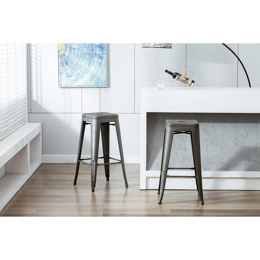 Metal Bar Stool Set of 4 Gunmetal Gray J687514