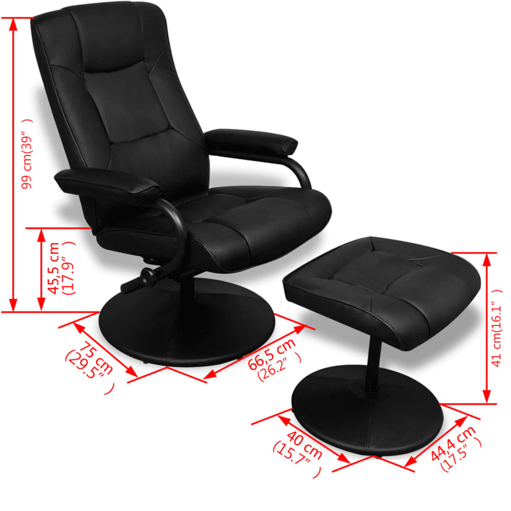Black Faux Leather Swivel Recliner with Ottoman O7016