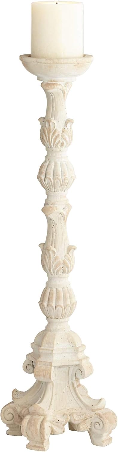 Whitewashed Carved Pillar Candle Holders Set of 3 B13682