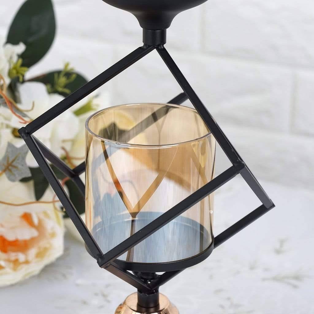 Gold Black Geometric Glass Votive Candle Holders C35291