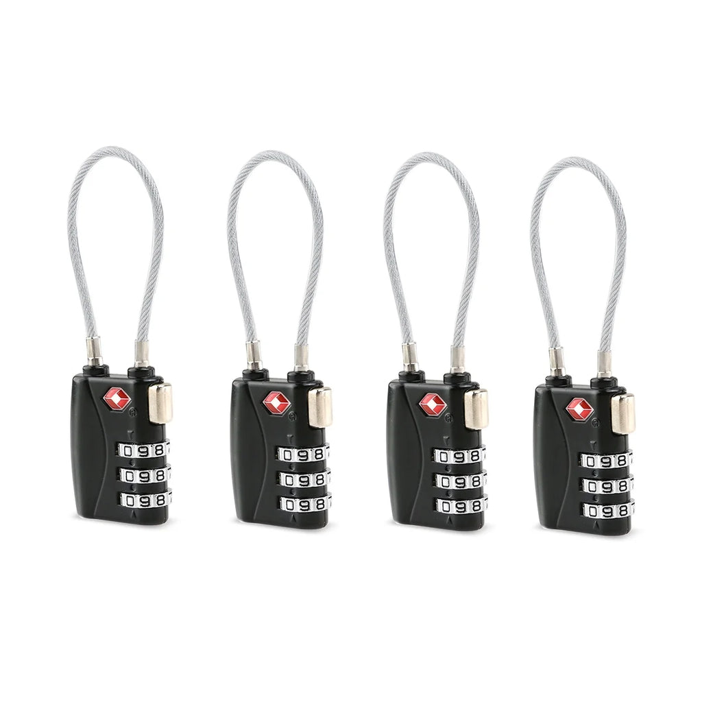 4pcs Portable TSA Approved Security Cable Luggage Lock Padlock (Black) E9077