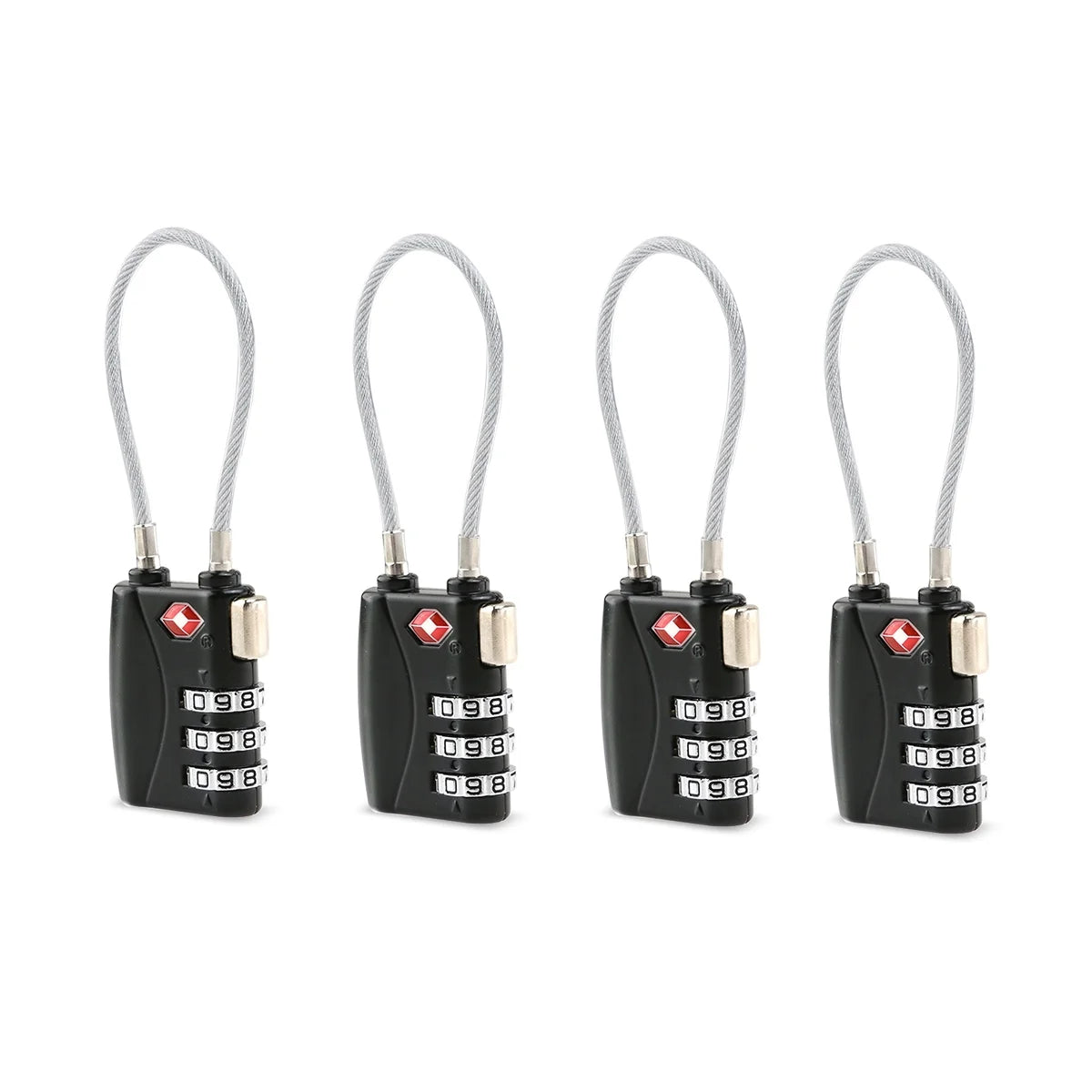 4pcs Portable TSA Approved Security Cable Luggage Lock Padlock (Black) E9077
