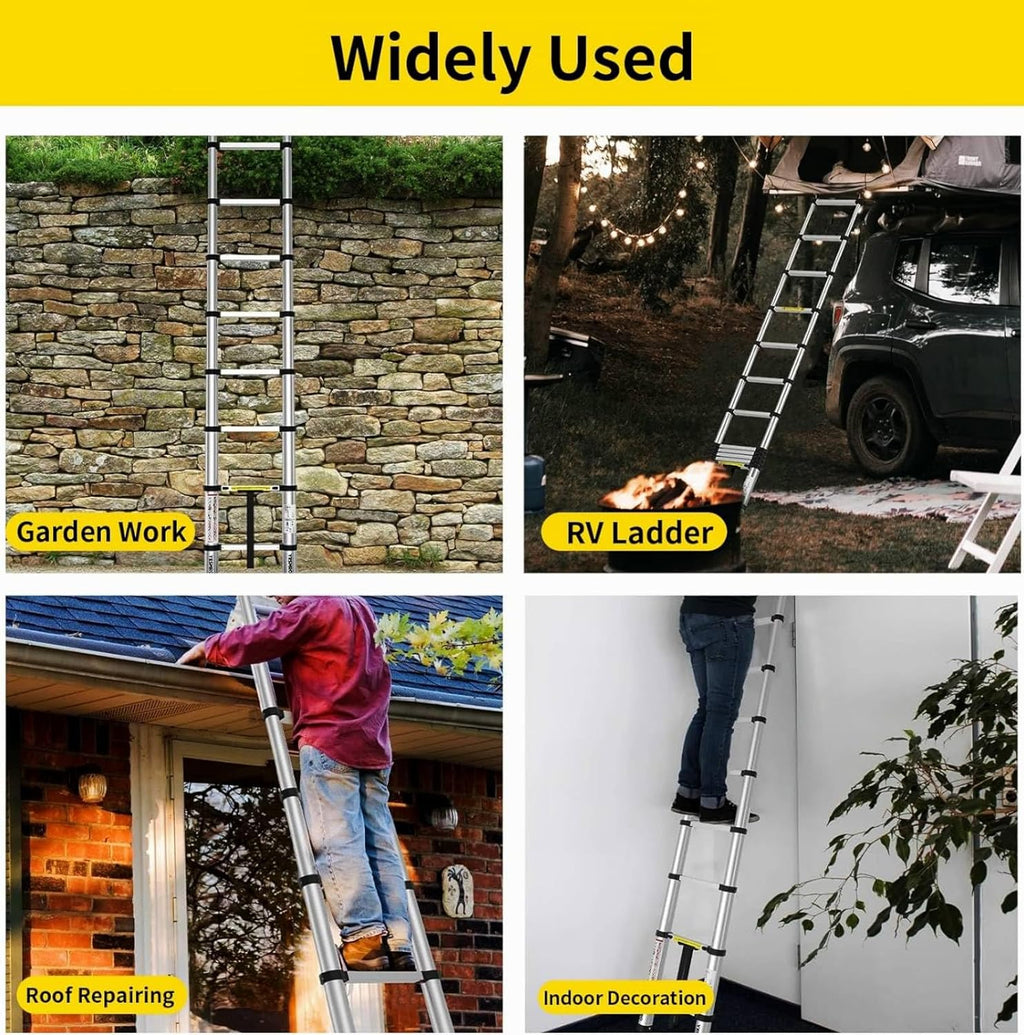 Telescoping Ladder 12.5ft Aluminum Heavy Duty 330lbs Non-Slip X13085