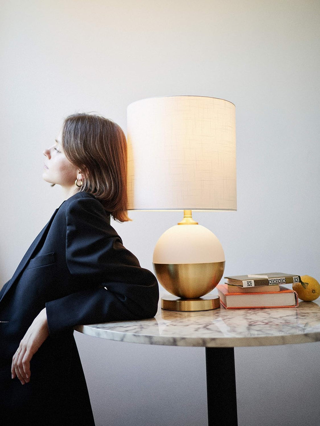 White/Brass Ceramic/Metal LED Table Lamp T117762