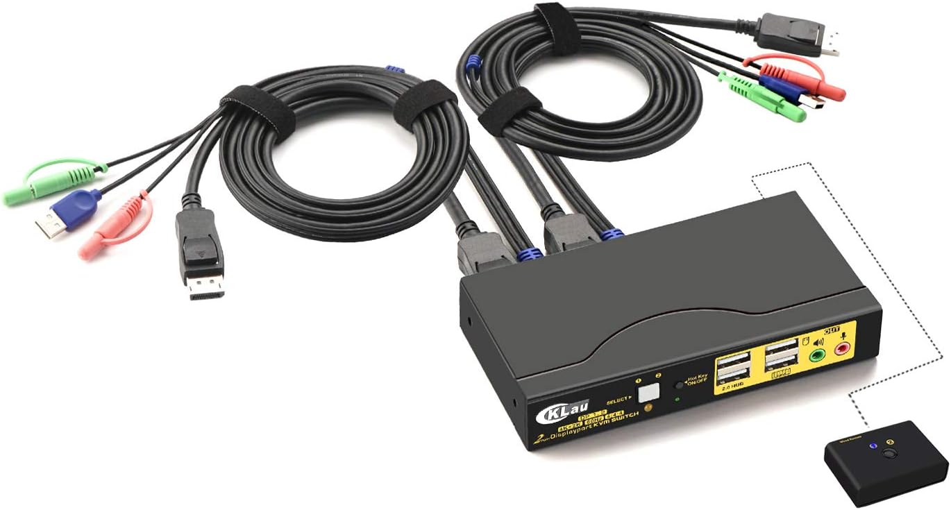 4Kx2K@60Hz DP 1.2 Dual Port Displayport KVM Switch with Audio and Cables B614