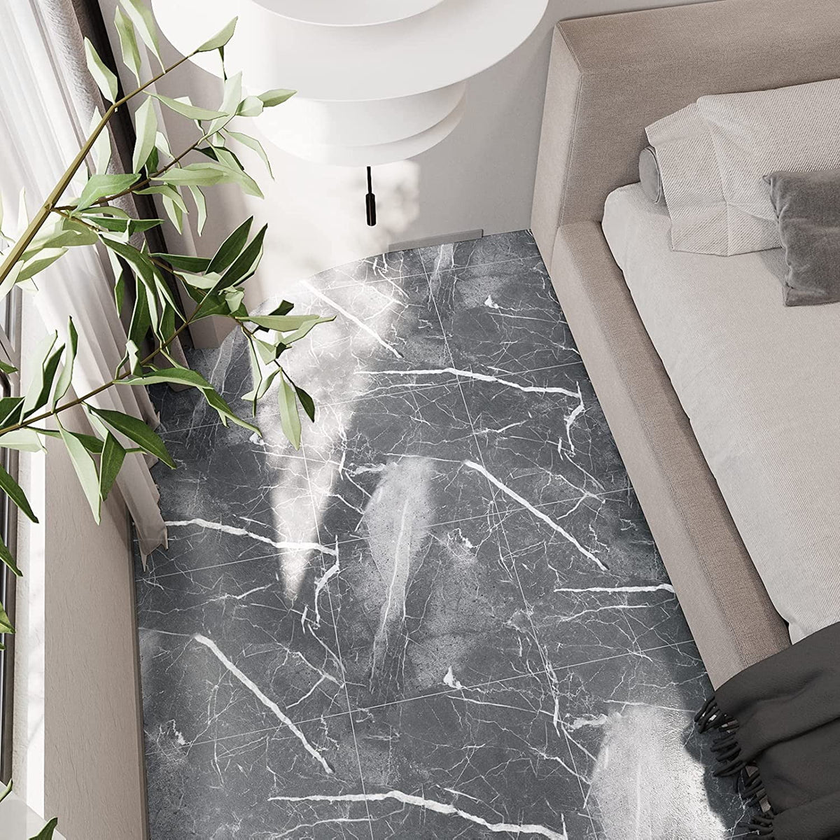 12-Pack Grey Marble Peel and Stick Vinyl Flooring Tile A170553