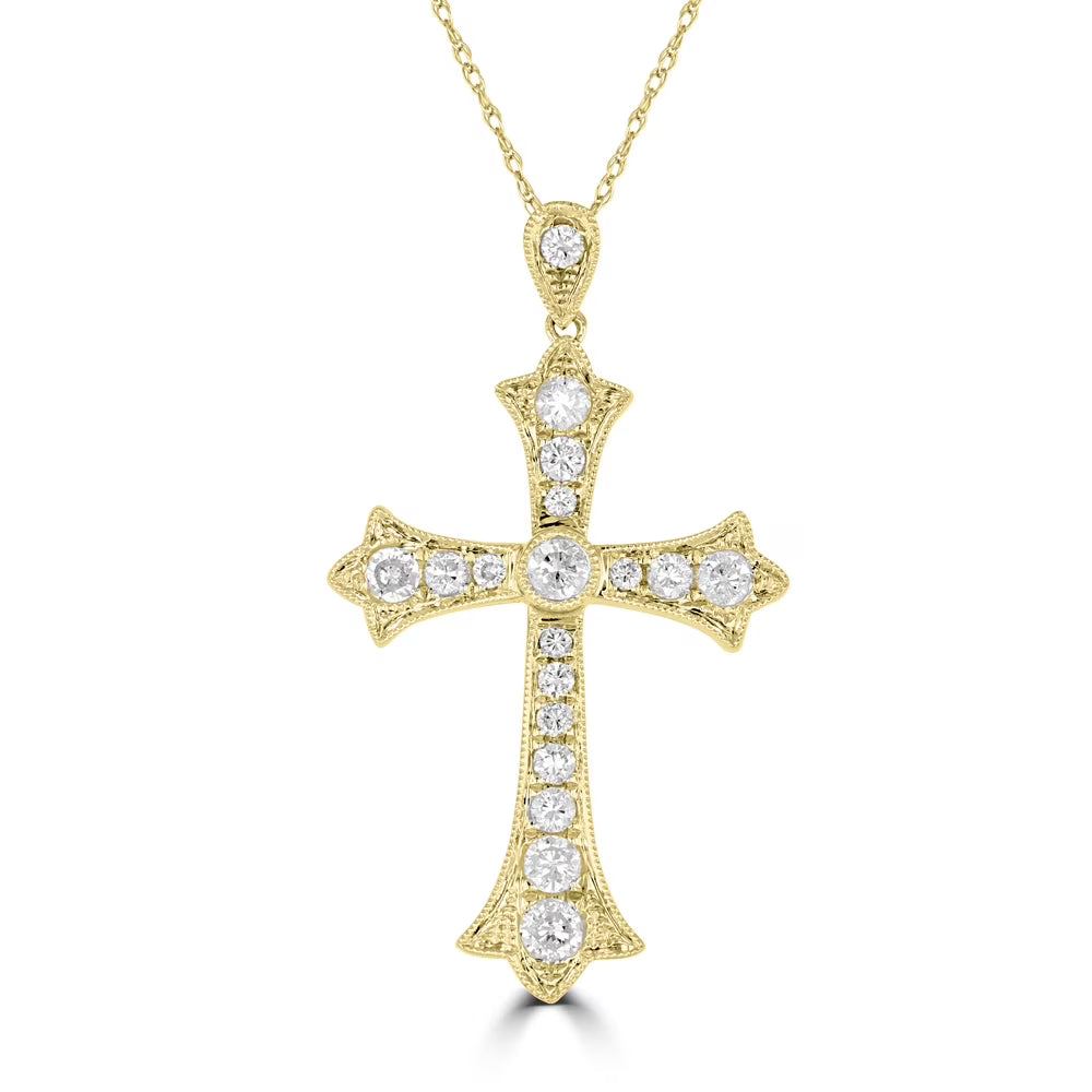 14K Yellow Gold Diamond Cross Pendant with 18 inch Chain 0.57 Cttw F62060