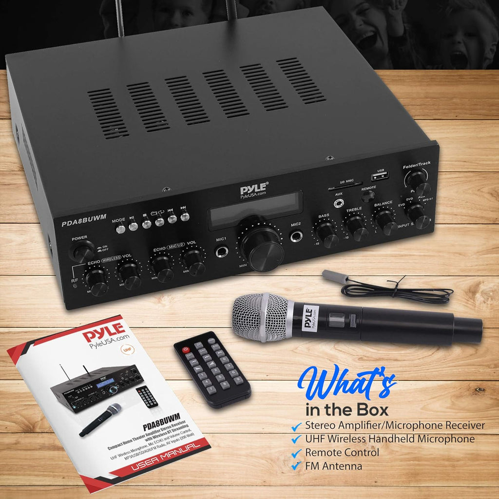 200W Dual Channel Karaoke Speaker Receiver with USB, AUX, Microphone, Echo, Radio, RCA T566017