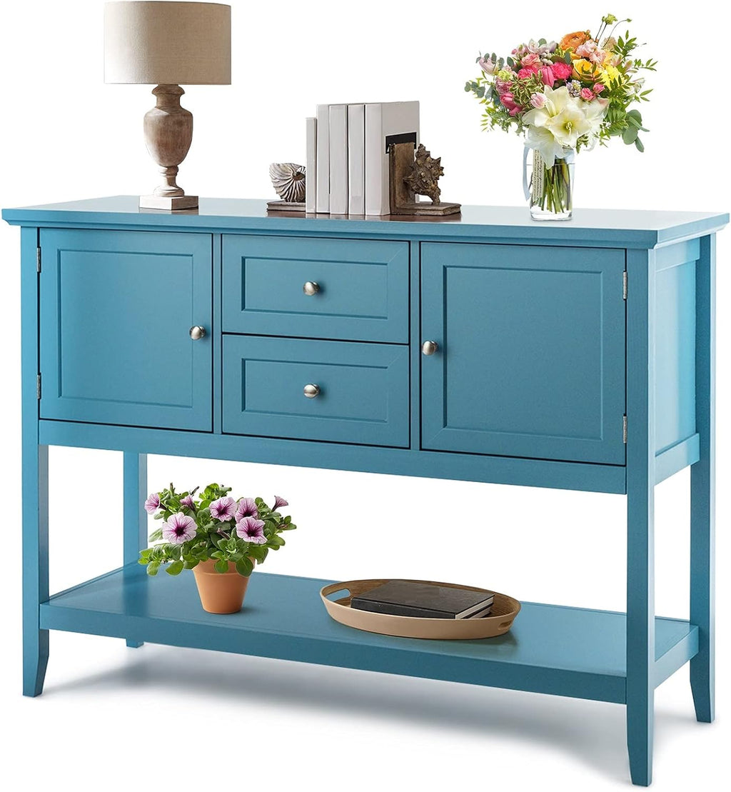Grey Wooden Buffet Sideboard with Storage Shelf, 2 Drawers & 2 Cabinets I32004