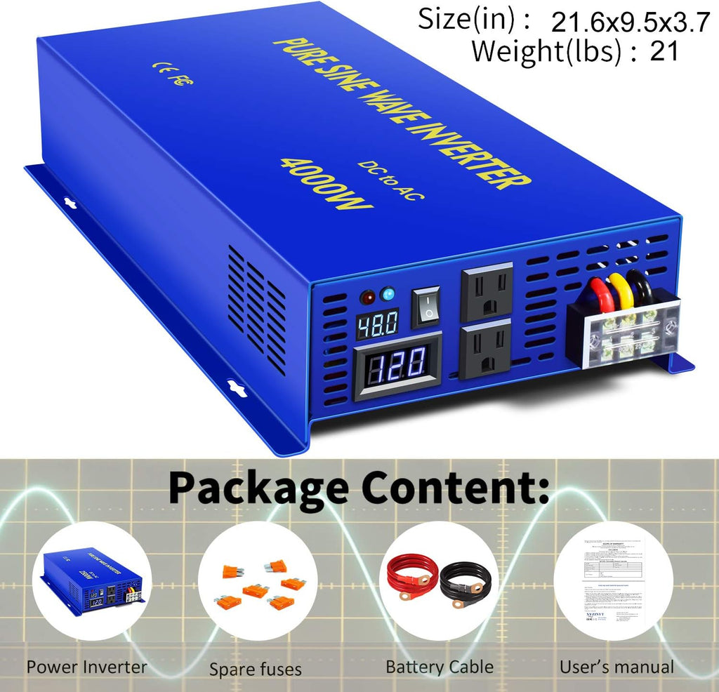 4000W Pure Sine Wave Power Inverter 48V DC to 120V AC A6636