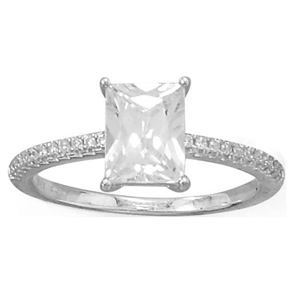 925 Sterling Silver Rhodium Plated Baguette Cut CZ Ring K461