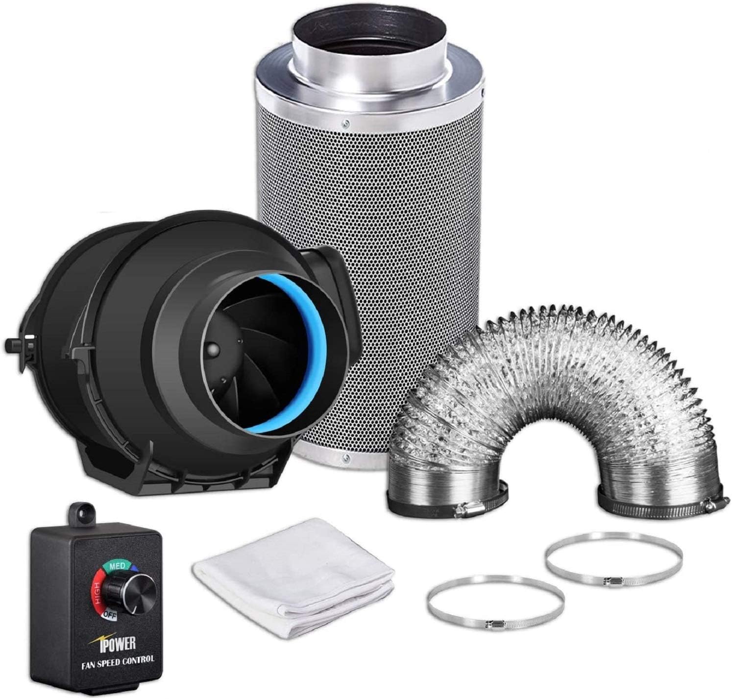 8 Inch 500 CFM Inline Fan with Variable Speed Controller Carbon Filter 25 Feet Ducting Combo N4279