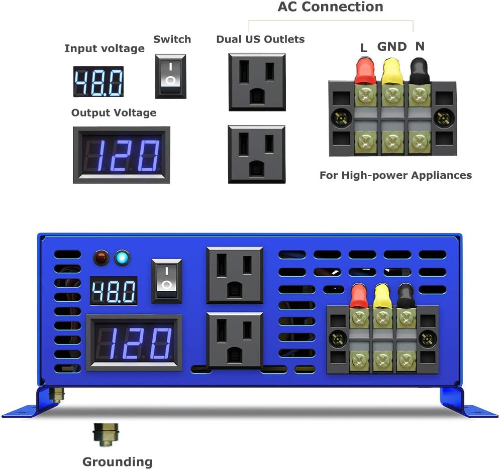 4000W Pure Sine Wave Power Inverter 48V DC to 120V AC A6636