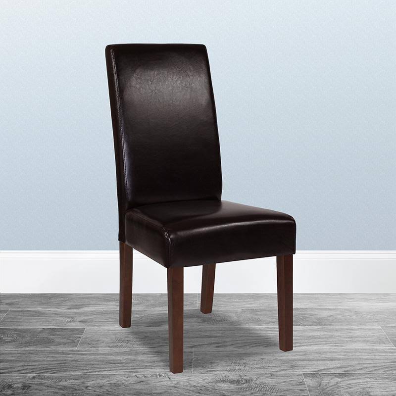 Brown LeatherSoft Parsons Chair with Mahogany Legs I80098